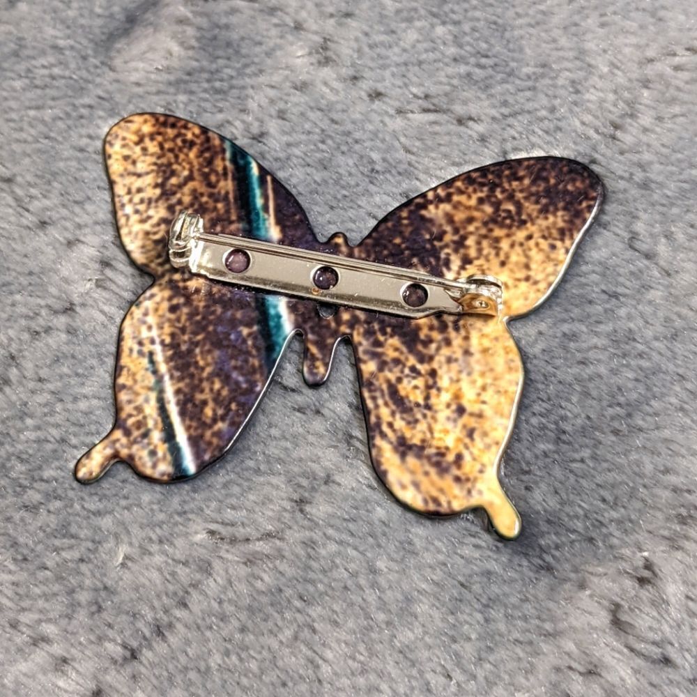 Vintage Artisan Made Marbled Enamel Butterfly Brooche - Picture 5 of 9